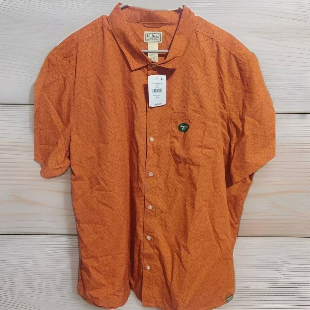 NWT L.L. Bean Size XXL AllAdventure Short Sleeve Shirt Brick Orange Cotton Blend